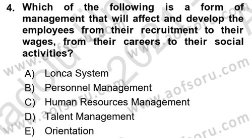 Human Resource Management Dersi 2021 - 2022 Yılı (Vize) Ara Sınav Soruları 4. Soru