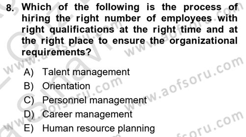 Human Resource Management Dersi 2021 - 2022 Yılı (Vize) Ara Sınav Soruları 8. Soru