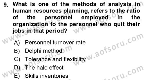 Human Resource Management Dersi 2021 - 2022 Yılı (Vize) Ara Sınav Soruları 9. Soru