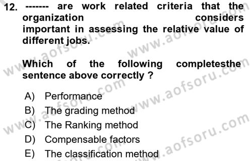 Human Resource Management Dersi 2021 - 2022 Yılı (Final) Dönem Sonu Sınav Soruları 12. Soru