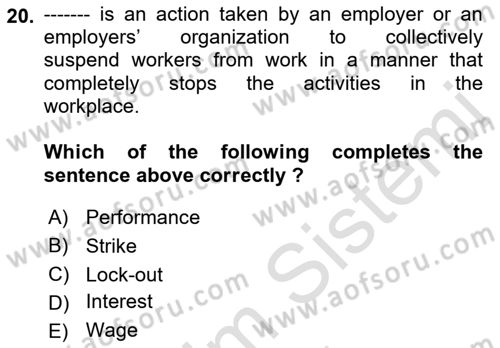 Human Resource Management Dersi 2021 - 2022 Yılı (Final) Dönem Sonu Sınav Soruları 20. Soru