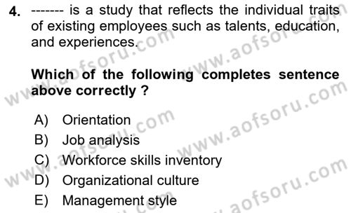 Human Resource Management Dersi 2021 - 2022 Yılı (Final) Dönem Sonu Sınav Soruları 4. Soru