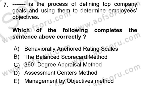 Human Resource Management Dersi 2021 - 2022 Yılı (Final) Dönem Sonu Sınav Soruları 7. Soru