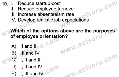 Human Resource Management Dersi 2021 - 2022 Yılı Yaz Okulu Sınav Soruları 10. Soru