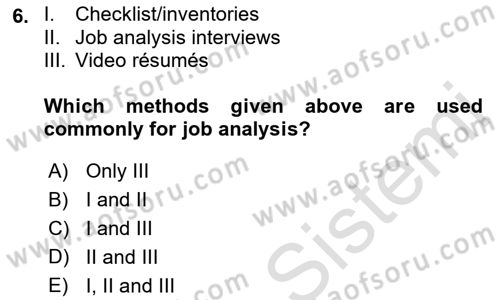 Human Resource Management Dersi 2021 - 2022 Yılı Yaz Okulu Sınav Soruları 6. Soru