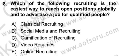Human Resource Management Dersi 2021 - 2022 Yılı Yaz Okulu Sınav Soruları 8. Soru