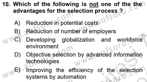 Human Resource Management Dersi 2022 - 2023 Yılı (Vize) Ara Sınav Soruları 10. Soru