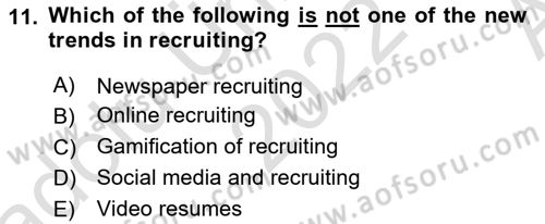 Human Resource Management Dersi 2022 - 2023 Yılı (Vize) Ara Sınav Soruları 11. Soru