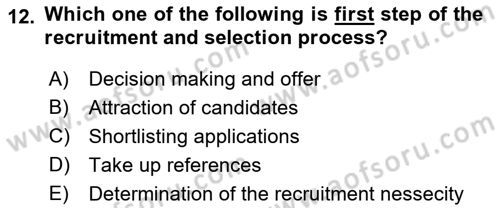 Human Resource Management Dersi 2022 - 2023 Yılı (Vize) Ara Sınav Soruları 12. Soru