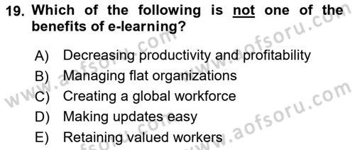 Human Resource Management Dersi 2022 - 2023 Yılı (Vize) Ara Sınav Soruları 19. Soru