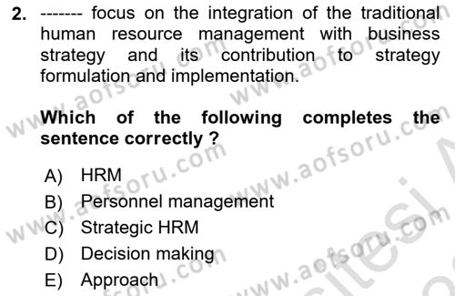 Human Resource Management Dersi 2022 - 2023 Yılı (Vize) Ara Sınav Soruları 2. Soru