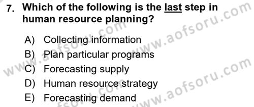 Human Resource Management Dersi 2022 - 2023 Yılı (Vize) Ara Sınav Soruları 7. Soru