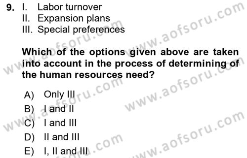 Human Resource Management Dersi 2022 - 2023 Yılı (Vize) Ara Sınav Soruları 9. Soru