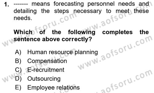 Human Resource Management Dersi 2022 - 2023 Yılı (Final) Dönem Sonu Sınav Soruları 1. Soru