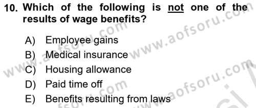 Human Resource Management Dersi 2022 - 2023 Yılı (Final) Dönem Sonu Sınav Soruları 10. Soru