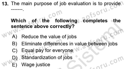 Human Resource Management Dersi 2022 - 2023 Yılı Yaz Okulu Sınav Soruları 13. Soru