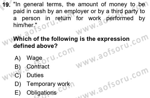 Human Resource Management Dersi 2022 - 2023 Yılı Yaz Okulu Sınav Soruları 19. Soru