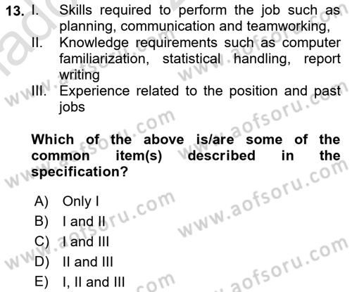 Human Resource Management Dersi 2023 - 2024 Yılı (Vize) Ara Sınav Soruları 13. Soru