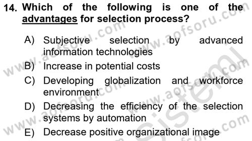 Human Resource Management Dersi 2023 - 2024 Yılı (Vize) Ara Sınav Soruları 14. Soru
