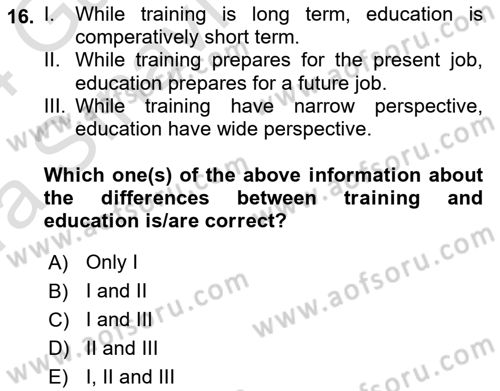 Human Resource Management Dersi 2023 - 2024 Yılı (Vize) Ara Sınav Soruları 16. Soru
