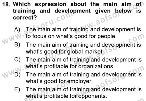 Human Resource Management Dersi 2023 - 2024 Yılı (Vize) Ara Sınav Soruları 18. Soru