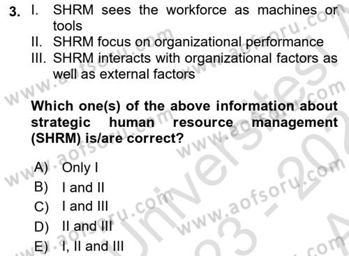 Human Resource Management Dersi 2023 - 2024 Yılı (Vize) Ara Sınav Soruları 3. Soru