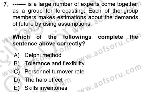 Human Resource Management Dersi 2023 - 2024 Yılı (Vize) Ara Sınav Soruları 7. Soru