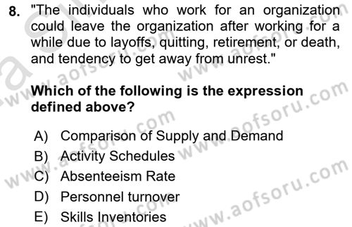 Human Resource Management Dersi 2023 - 2024 Yılı (Vize) Ara Sınav Soruları 8. Soru