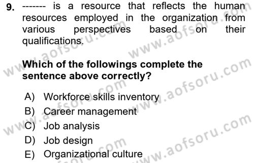 Human Resource Management Dersi 2023 - 2024 Yılı (Vize) Ara Sınav Soruları 9. Soru