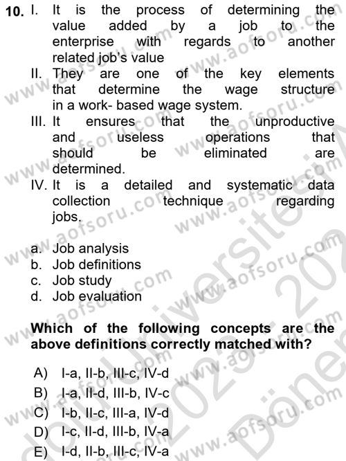Human Resource Management Dersi 2023 - 2024 Yılı (Final) Dönem Sonu Sınav Soruları 10. Soru