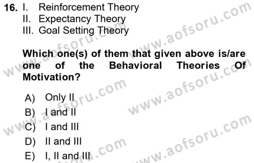Human Resource Management Dersi 2023 - 2024 Yılı (Final) Dönem Sonu Sınav Soruları 16. Soru