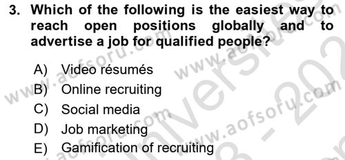 Human Resource Management Dersi 2023 - 2024 Yılı (Final) Dönem Sonu Sınav Soruları 3. Soru