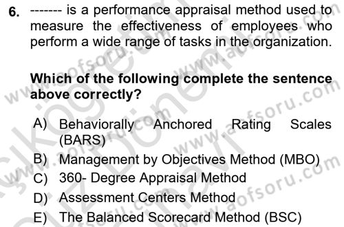 Human Resource Management Dersi 2023 - 2024 Yılı (Final) Dönem Sonu Sınav Soruları 6. Soru
