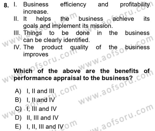Human Resource Management Dersi 2023 - 2024 Yılı (Final) Dönem Sonu Sınav Soruları 8. Soru