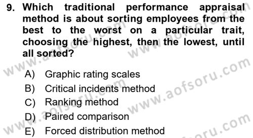 Human Resource Management Dersi 2023 - 2024 Yılı (Final) Dönem Sonu Sınav Soruları 9. Soru