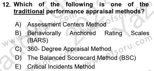 Human Resource Management Dersi 2023 - 2024 Yılı Yaz Okulu Sınav Soruları 12. Soru