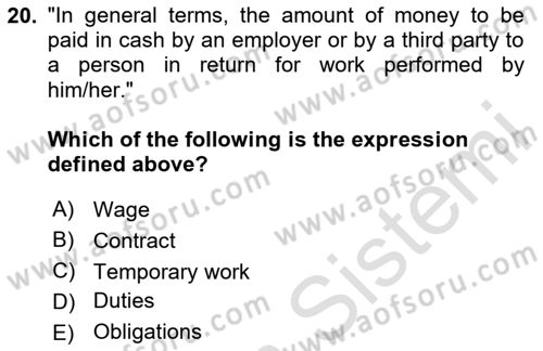 Human Resource Management Dersi 2023 - 2024 Yılı Yaz Okulu Sınav Soruları 20. Soru