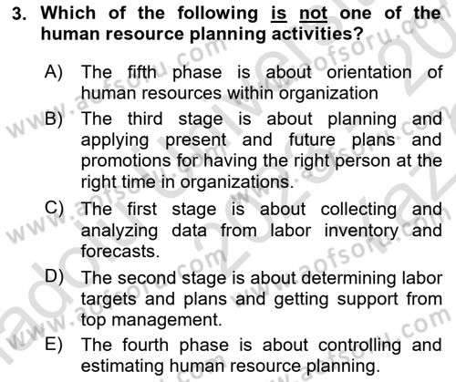 Human Resource Management Dersi 2023 - 2024 Yılı Yaz Okulu Sınav Soruları 3. Soru
