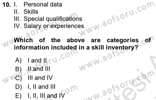 Human Resource Management Dersi 2024 - 2025 Yılı (Vize) Ara Sınav Soruları 10. Soru