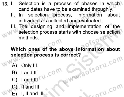 Human Resource Management Dersi 2024 - 2025 Yılı (Vize) Ara Sınav Soruları 13. Soru