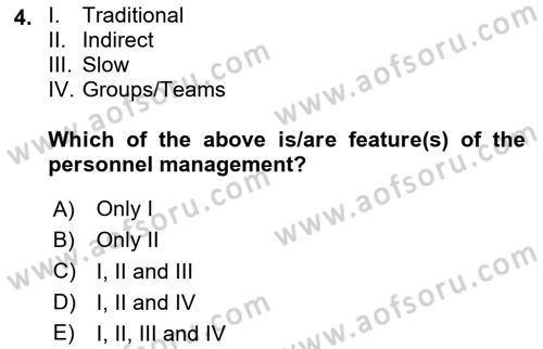 Human Resource Management Dersi 2024 - 2025 Yılı (Vize) Ara Sınav Soruları 4. Soru