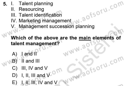 Human Resource Management Dersi 2024 - 2025 Yılı (Vize) Ara Sınav Soruları 5. Soru