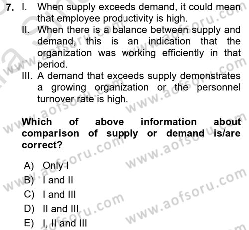 Human Resource Management Dersi 2024 - 2025 Yılı (Vize) Ara Sınav Soruları 7. Soru