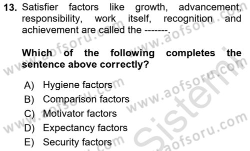 Human Resource Management Dersi 2024 - 2025 Yılı (Final) Dönem Sonu Sınav Soruları 13. Soru