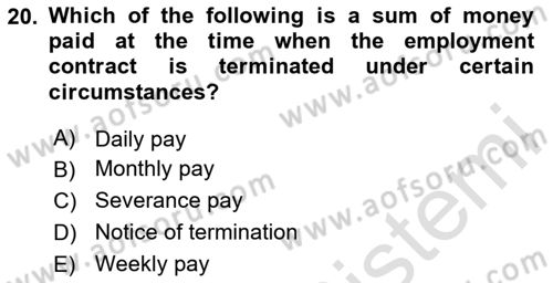 Human Resource Management Dersi 2024 - 2025 Yılı (Final) Dönem Sonu Sınav Soruları 20. Soru