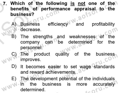 Human Resource Management Dersi 2024 - 2025 Yılı (Final) Dönem Sonu Sınav Soruları 7. Soru