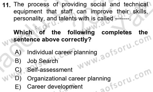 Human Resource Management Dersi 2024 - 2025 Yılı Yaz Okulu Sınav Soruları 11. Soru