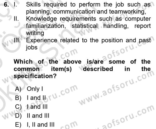 Human Resource Management Dersi 2024 - 2025 Yılı Yaz Okulu Sınav Soruları 6. Soru