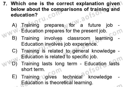Human Resource Management Dersi 2024 - 2025 Yılı Yaz Okulu Sınav Soruları 7. Soru