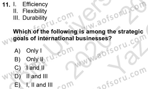 International Business Dersi 2020 - 2021 Yılı Yaz Okulu Sınav Soruları 11. Soru